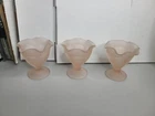 3 Vintage Indiana Glass Frosted Pink Satin Pedestal Ice Cream Sundae Cup Bowl