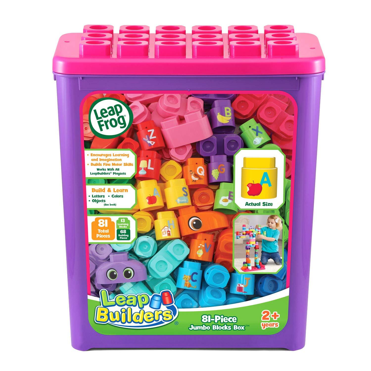 LeapBuilders 81-Piece Jumbo Blocks Box, Pink,24 months to 5 years