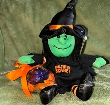 An Adorable Green Halloween 10 1/2" H Plush Witch NEW with Tag Issues