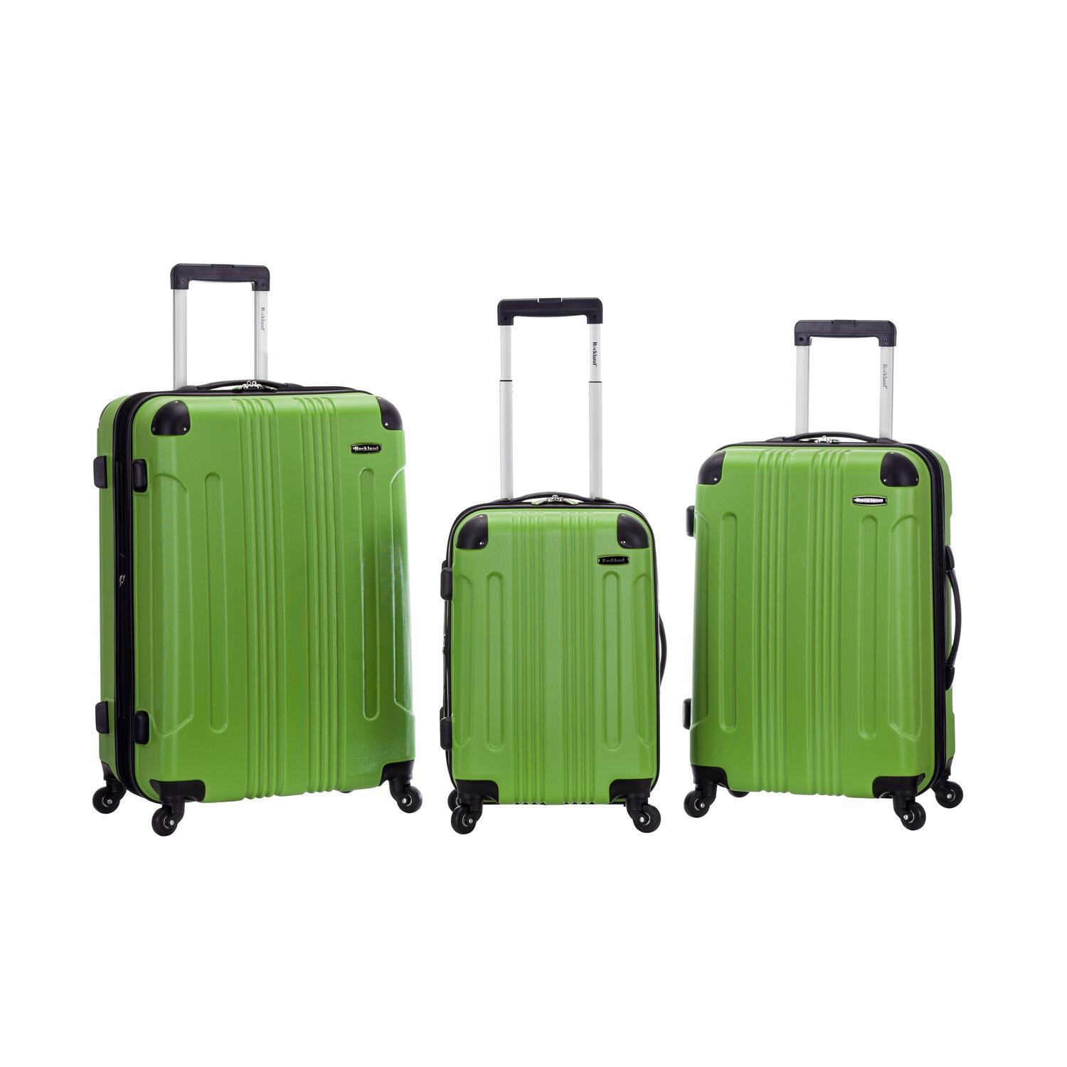 Rockland 3piece Sonic ABS Upright Luggage Set Expandable Travel Essential Green