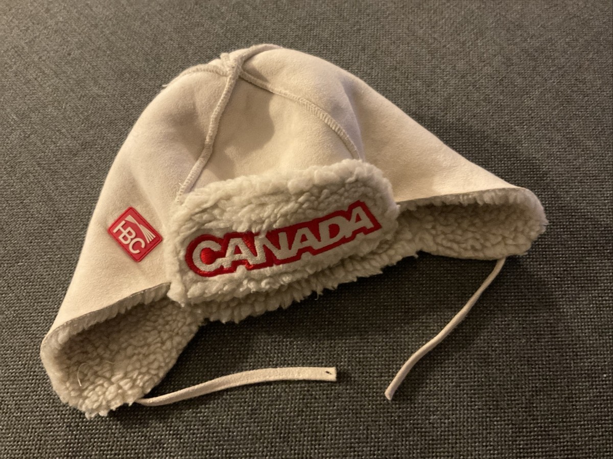 CANADA WINTER HAT TOQUE HBC YOUTH SMALL MEDIUM Beanie Ear Flaps White Faux