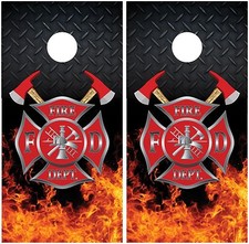 Firefighter Fire Flames Diamond Plate Cornhole Board Decal Wrap Wraps