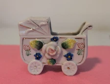 Vintage Ceramic Mini Baby Buggy Japan 2.25"