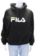 Fila Womens Pullover Glitter Logo Mock Neck Light Jacket Black Size Large