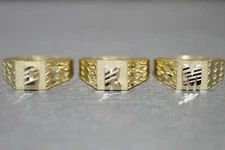 10K Solid Yellow Gold Diamond Cut Square Initial Letter Ring. Size 6