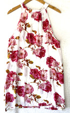 Pakula Mini Summer Dress Womens Medium Floral 100% Cotton Natural Beachy Resort