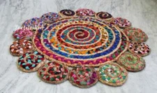 Indian Handmade Round Rug Area Beautiful Color Home Decorative 24x24 Jute Rug US