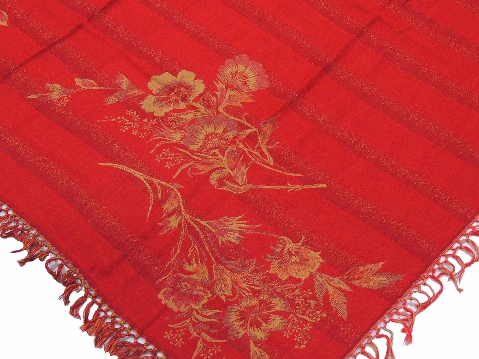 Mesa de lana tejida roja mística superpuesta mantel floral cachemira Jamawar Topper 54" Foto 3 de 3