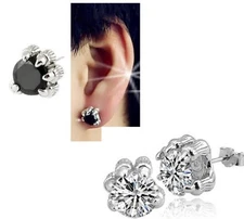 925 sterling silver Women Men Eagle Dragon Claw Obsidian Stud Earrings P3