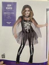 Girls Grim Reaper Skeleton Halloween Costume Size Medium 8-10