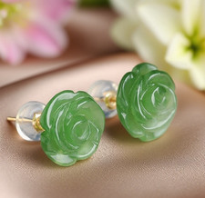 Hetian Jade Rose Simple Delicate Stud Earrings Reiki Healing Crystal Gifts