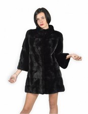 Pelliccia di visone taglia 42 collo cratere colore nero pelle intera orizzontale