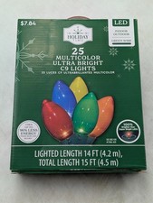 25 Multi-Color Ultra Bright C9 LED Christmas Lights Holiday Time Green Wire NEW 
