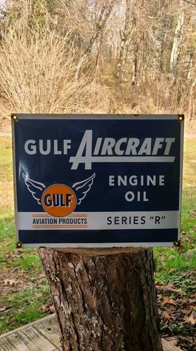 Gulf Aviation Products Aircraft Engine oil vintage retro gas pump porcelain sign