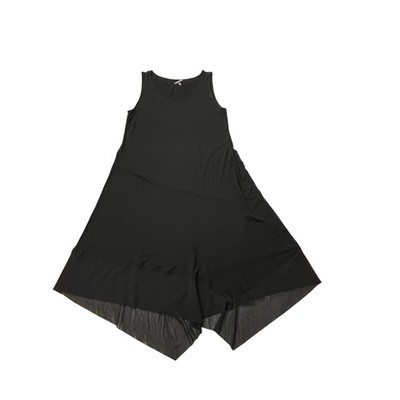 Eileen Fisher Tank Knit Dress Womens PL Black Lagenlook Sheer Handkerchief Hem