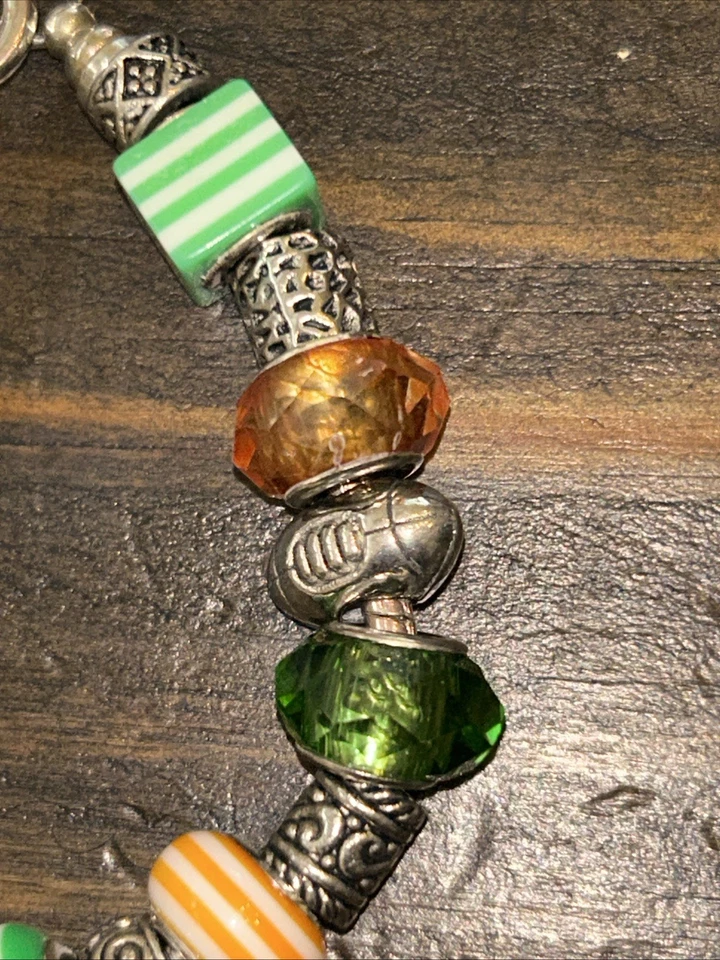 University Of Miami 925 Charm Bracelet-21 Charms Enamel Rhinestone Green Orange - Image 4 of 4