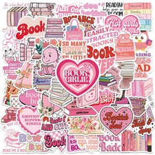 Sticker Set 50PCS Pink Bookish Reader Cute Aesthetic for Laptop Diary