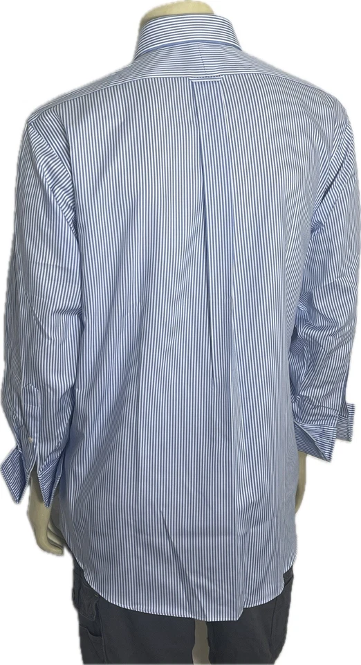 Camisa de vestir Eagle Shirtmakers para hombre azul blanco a rayas algodón sin planchar 17 32/33 Foto 3 de 4