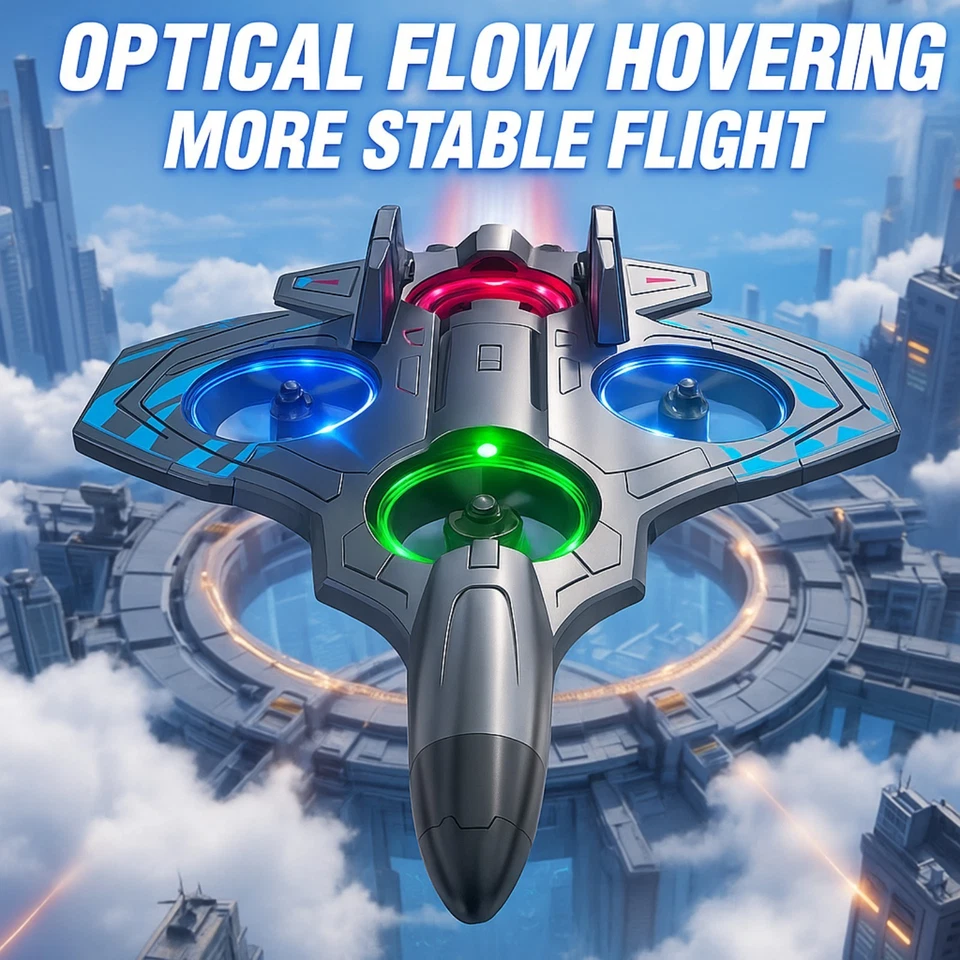 Drone de combate a reacción de espuma RC con luces LED, abatible 360°, 3 velocidades, despegue con una tecla Foto 3 de 4