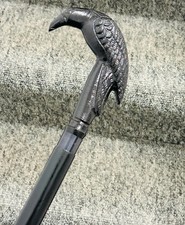 Antique Black Brass Walking Stick Cane Crow Head Handle Stainless Steel Tactical