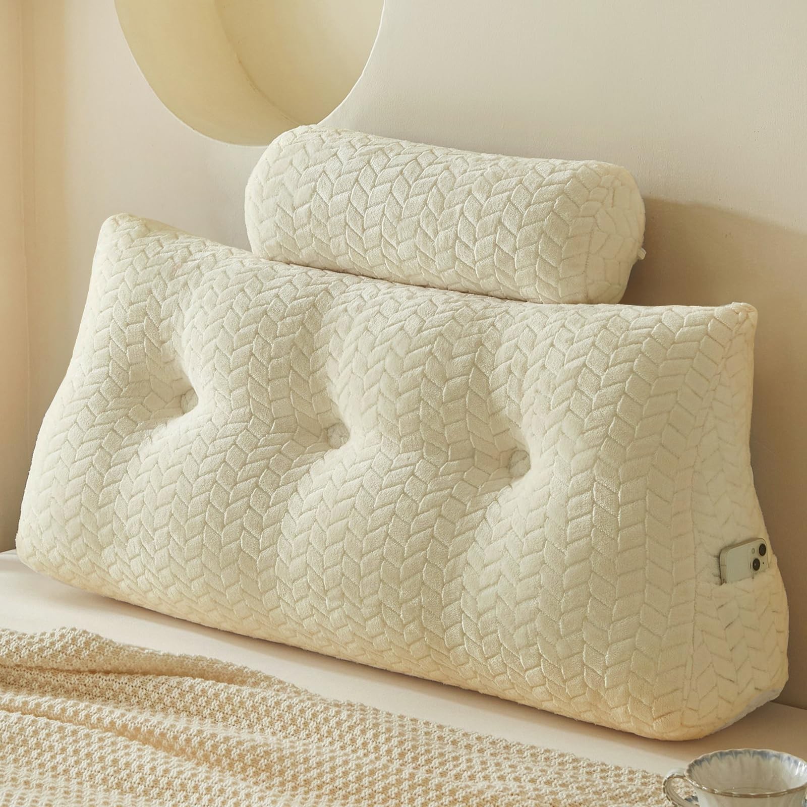 Wedge Headboard Pillow Twin with 1 Pack Neck Roll Pillows, Triangular Wedge B...