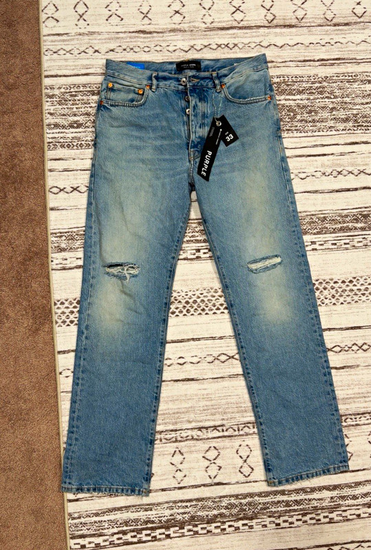 Purple Brand Men's Light Wash Distressed Blue Slim Fit Straight Denim Jeans