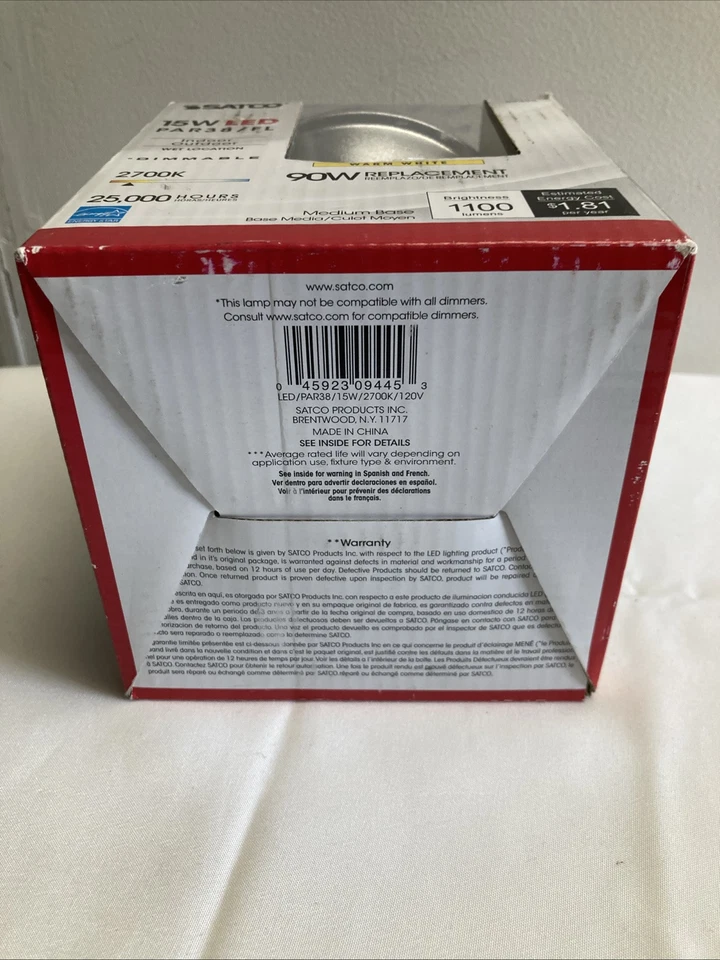 Satco 15W LED par 38 Flood light dimmable 2700k S9445 - Image 2 of 4