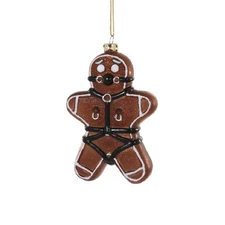 NAUGHTY GINGERBREAD MAN ORNAMENT 4.5" Glass Funny Bondage Cookie Christmas Tree