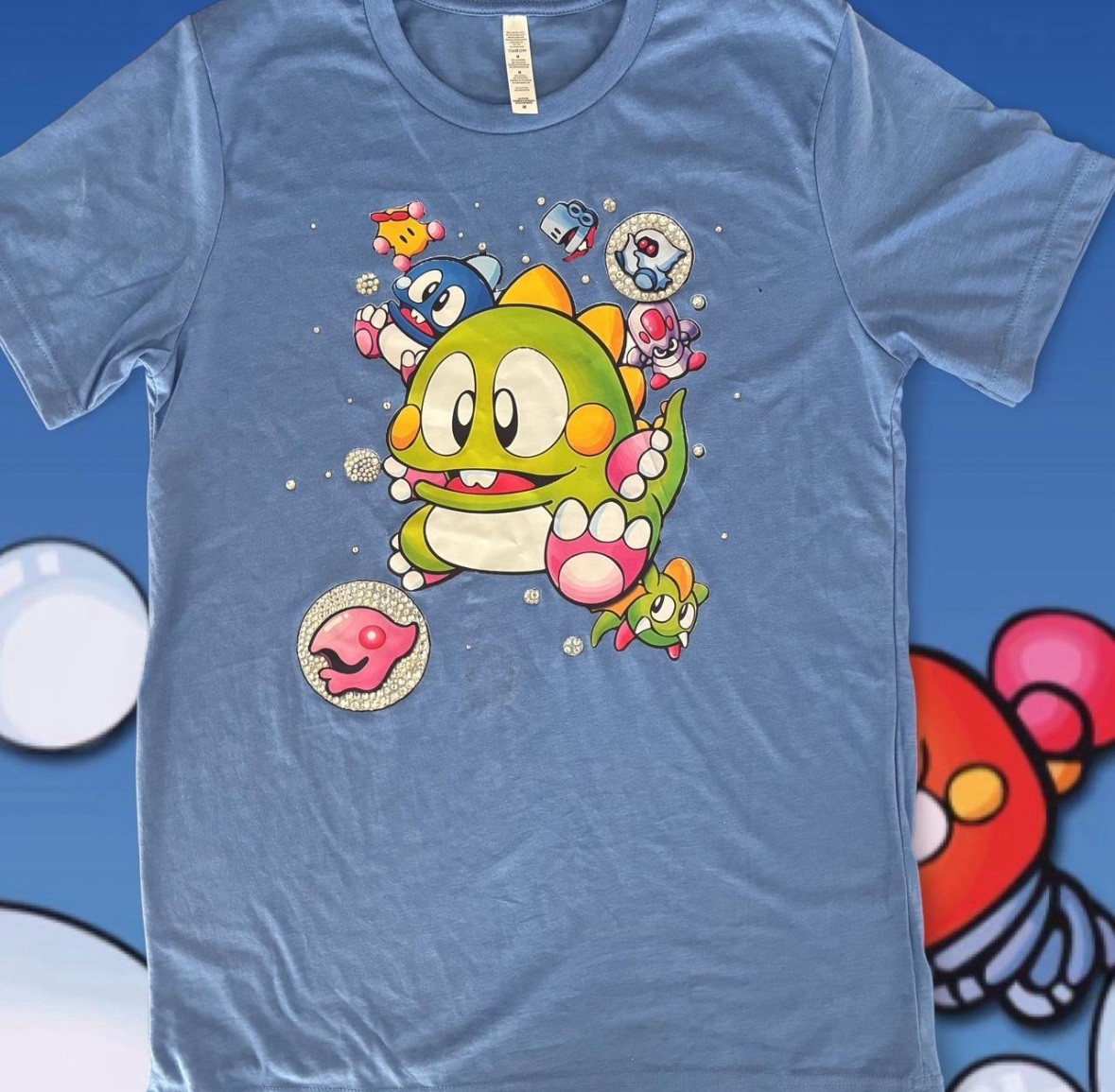 Bubble Bobble Rhinestone Retro Gaming Tee – Sparkling Unisex Shirt