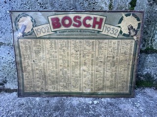 Antique BOSH DOUBLE SIDED Non Enamelled Plate Car Tire Pressure