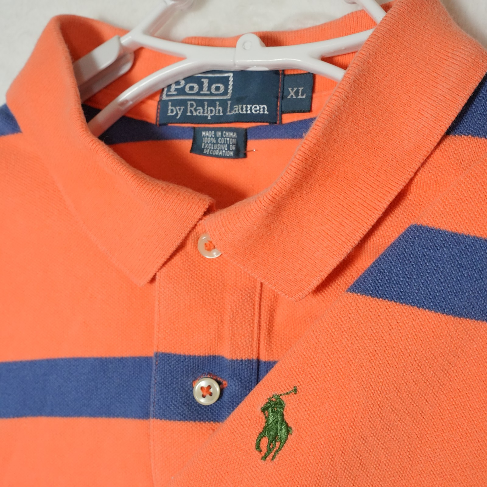 Polo Ralph Lauren cotone golf camicia uomo XL arancione blu a righe pony classico
