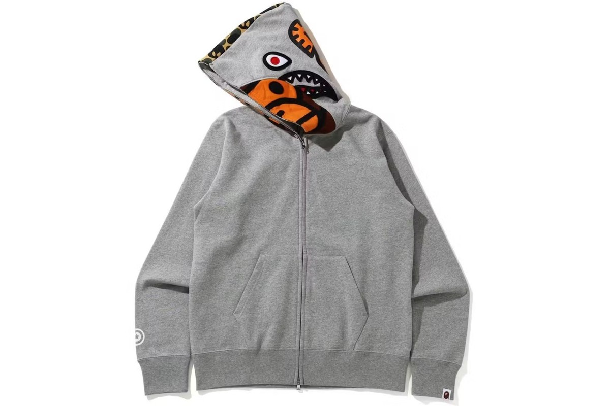 A BATHING APE BAPE Milo Shark Full Zip Hoodie Gray New Authentic