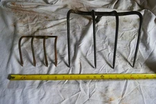 Vintage Pair of 4 Tine Fork Rake Farm Tool Heads Lot 25-26