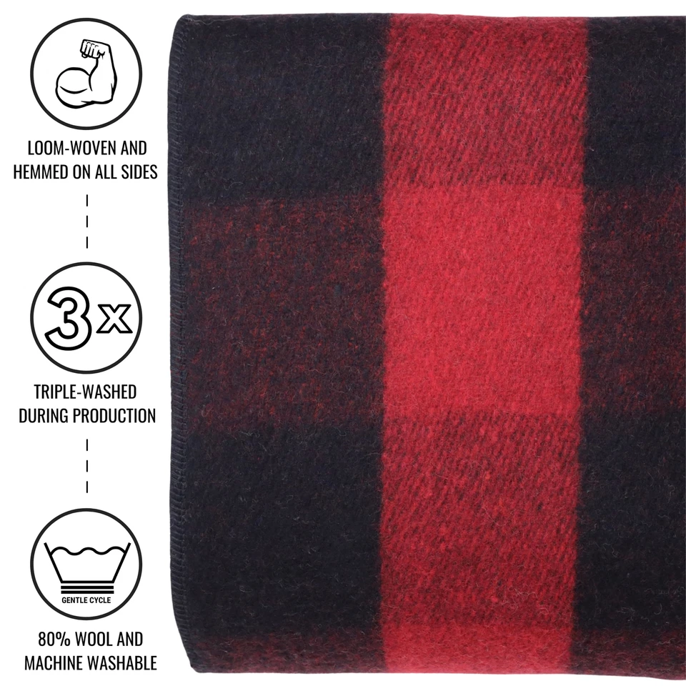 Arcturus Backwoods Wool Blanket - Red Buffalo Plaid | 4.5 lbs (64" x 88") - Image 3 of 4