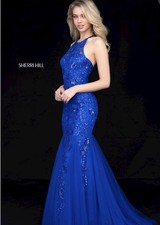 SHERRI HILL 51939 prom dress / ball gown size 0 royal blue with rhinestones