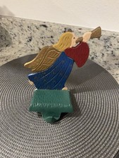 Vintage Solid Cast Iron Angel with Horn Christmas Stocking Hanger Holder