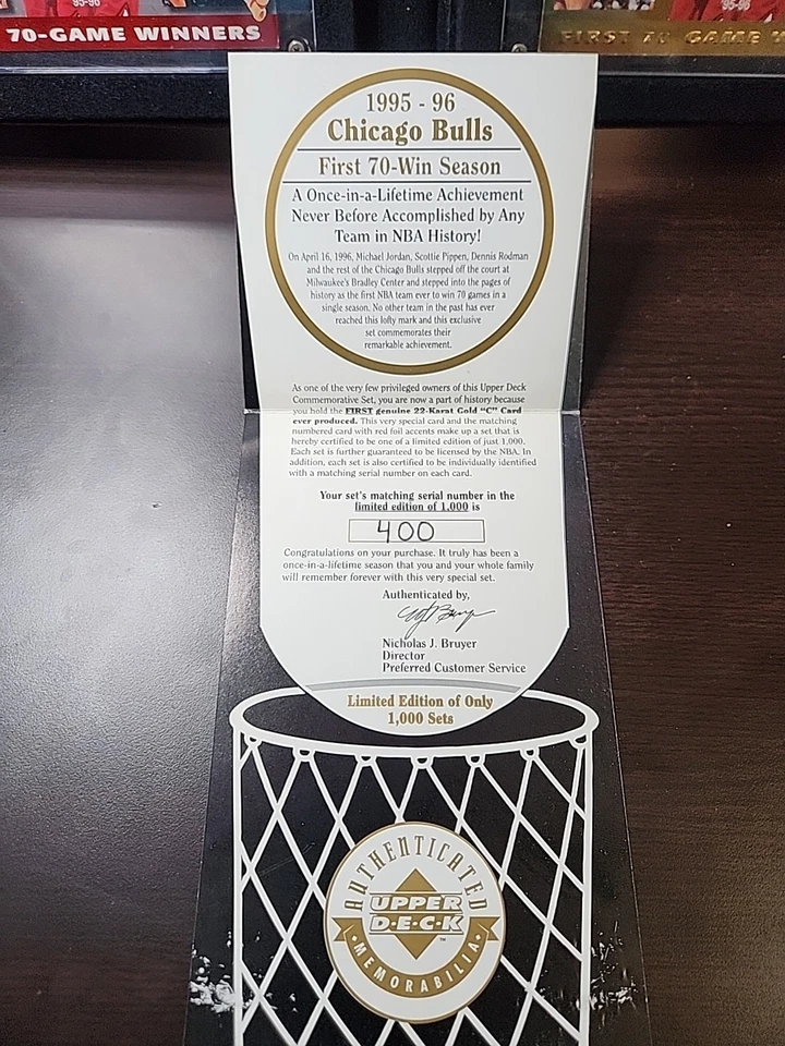Chicago Bulls Jordan 1995 Primera temporada 70 victorias edición limitada con certificado de autenticidad #400/1000 Foto 2 de 4