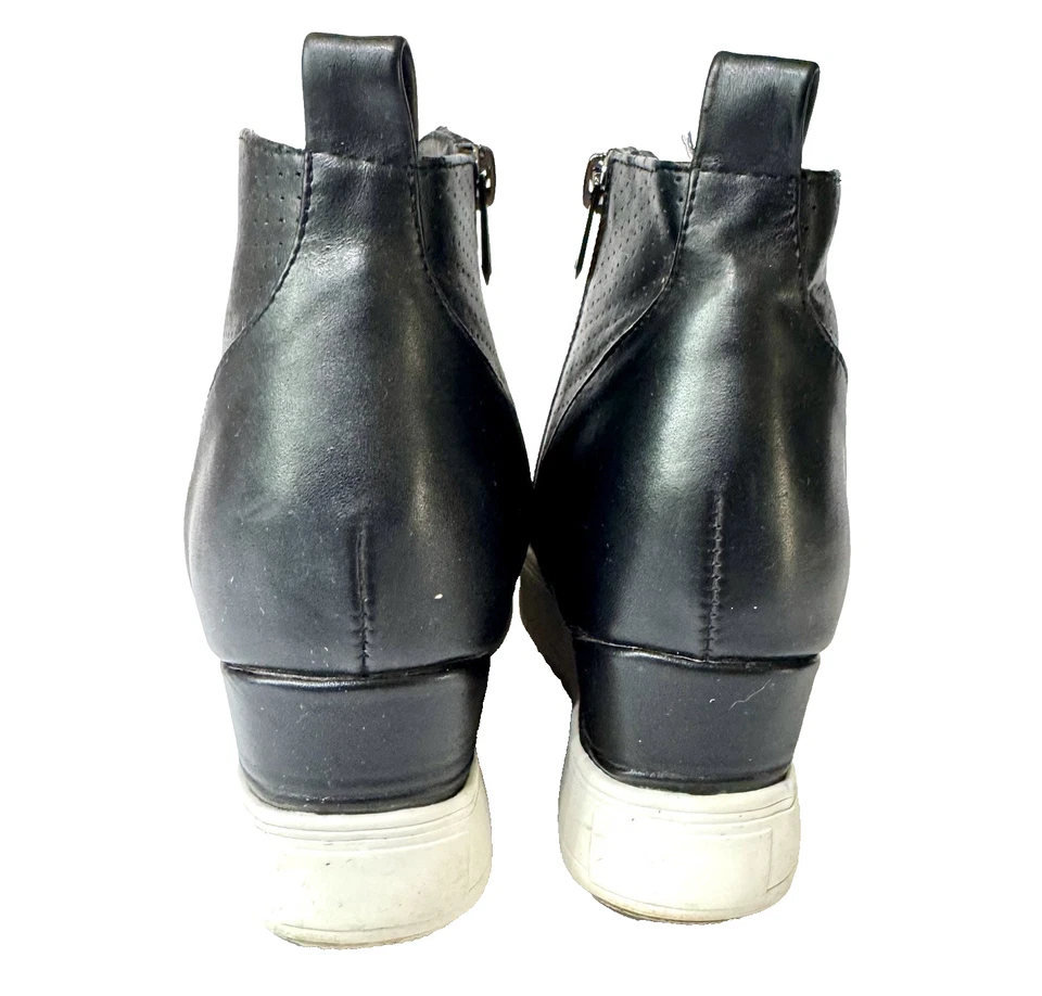 Botines de cuña negros cremallera lateral plataforma botines buscados para mujer 10 zapatos informales Foto 4 de 4