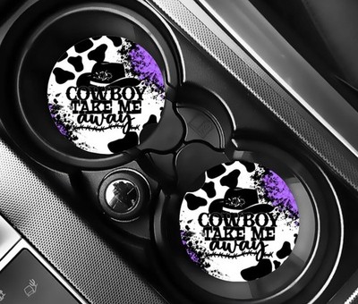 Purple and Cow Print Car Coasters Absorbent Removable Washable Car Accessory