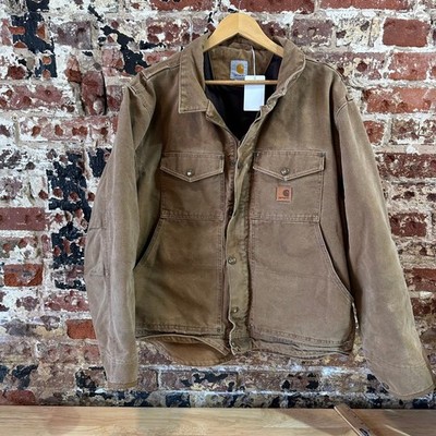 Carhartt Berwick Jacket Mens XL Brown Sandstone Duck Fleece Lined Coat 101230