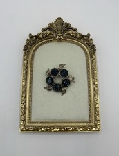 Vintage Blue Rhinestone Flower Leaf Wreath Brooch Silver Tone Statement Art Deco