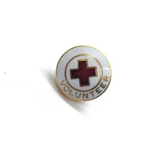 Red Cross Volunteer Pin White Enamel Medical Hospital Service Organization VTG