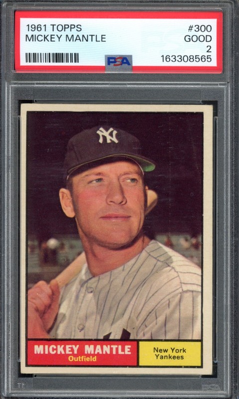 1961 Topps #300 Mickey Mantle PSA 2 Vintage Yankees HOF Baseball Card (8565)