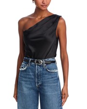 Steve Madden L139660 Black Sapphire Satin One Shoulder Bodysuit Size XS