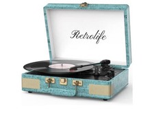Retrolife Blue Suitcase Record Player 33.3/45/78RPM Portable Turntable