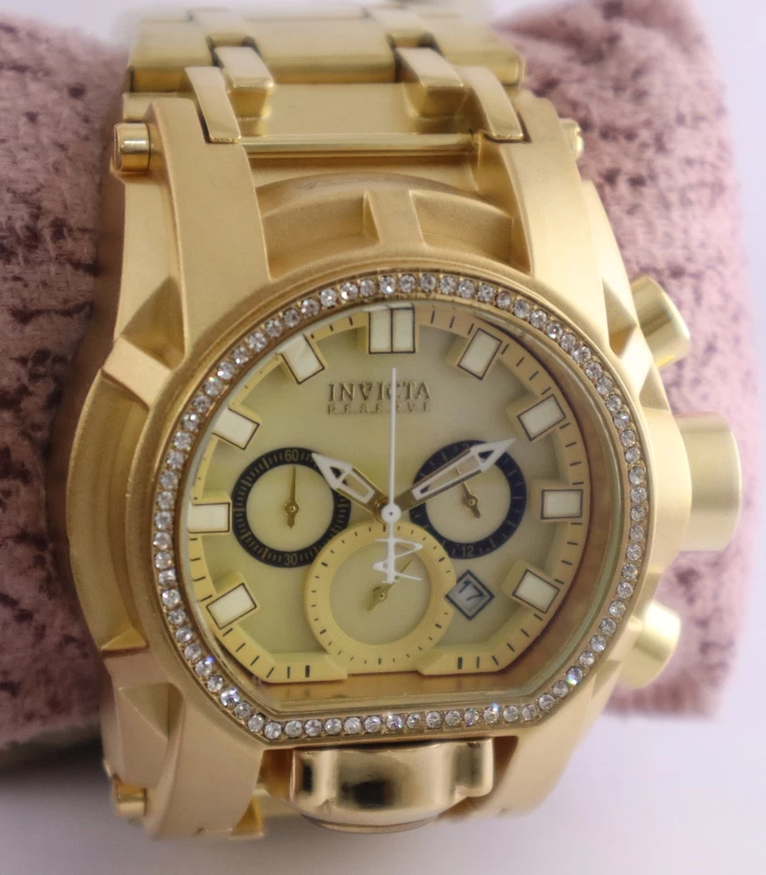 Reloj pulsera de lujo INVICTA de cuarzo para hombre esfera amarilla con fecha estuche GP mantente elegante Foto 3 de 4