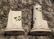 Vintage Carrigaline Pottery Irleand Shamrock Castle Salt & Pepper Good Condition