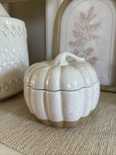 Threshold Target Pumpkin Jar Bowl Stoneware Serve Bowl Lid White Tan Halloween