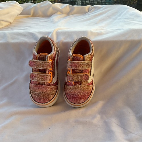 Vans Toddler Old Skool Pink/orange Glitter Shoes Size 5.5