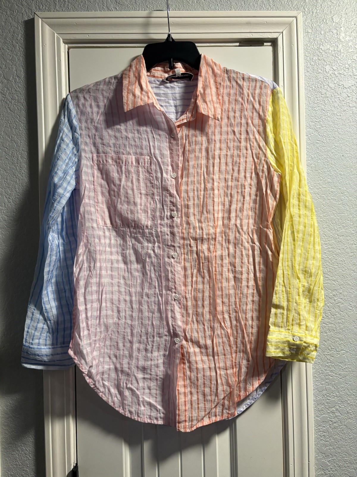 English Factory Patchwork Colorblock Button Down … - image 2